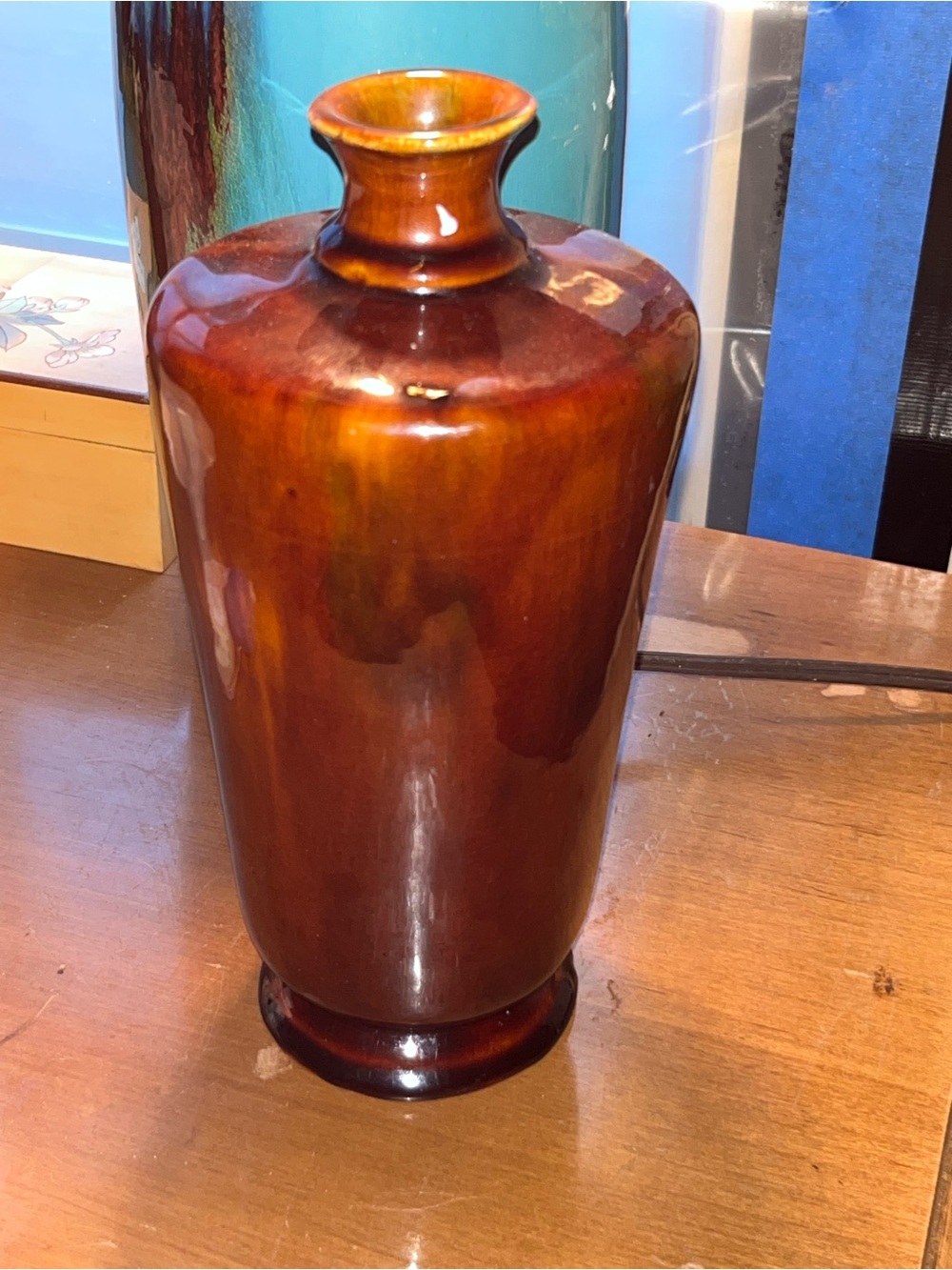 Vintage Muncie Art Pottery Baluster Vase Brown Amber Flambe Glaze Unmarked 1920s